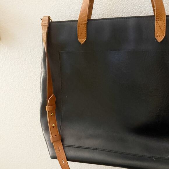 MADEWELL | Zip Top Medium Transport Tote Black Brown Leather Shoulder Crossbody - Picture 4 of 10